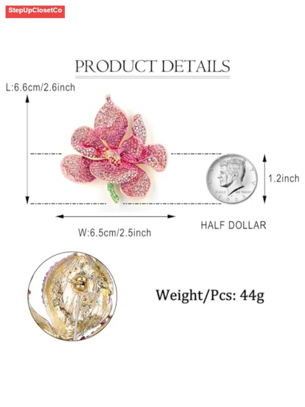 Austrian Crystal Orchid Flower Petal Brooch Pin - 2.5 Inch Alloy, Gift Box